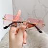 Rimless Rectangle Vintage Sunglasses Woman Brand Pink Gradient Sun Glasses Female Cutting Lens Square Ladies