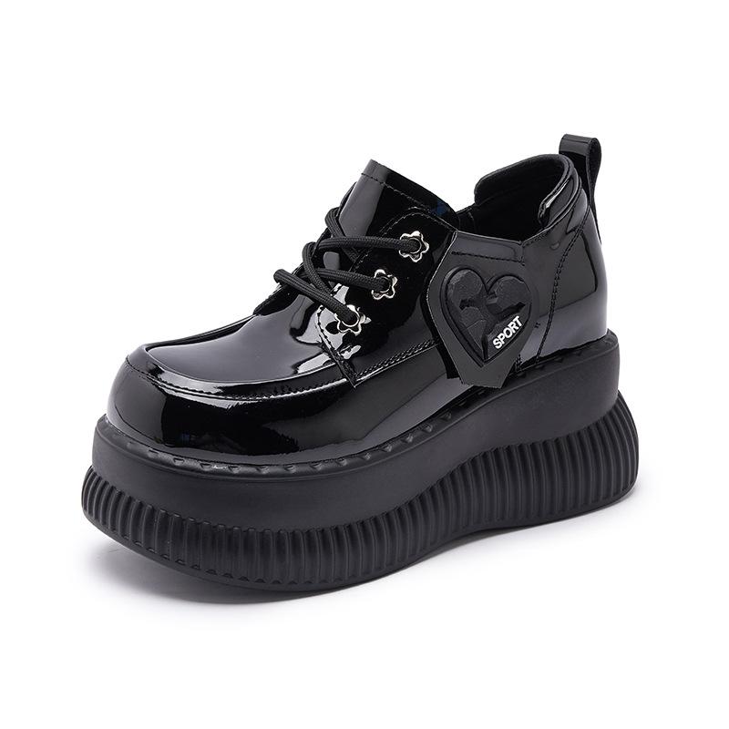 Platform loafers women's 2025 spring new British style small leather shoes inner height increase women's shoes muffin bottom slope heel single shoes