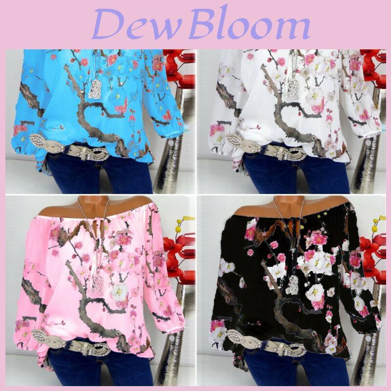 Off Women Shoulder Floral Tops Ladies Summer Loose T Shirt Blouse Plus Size