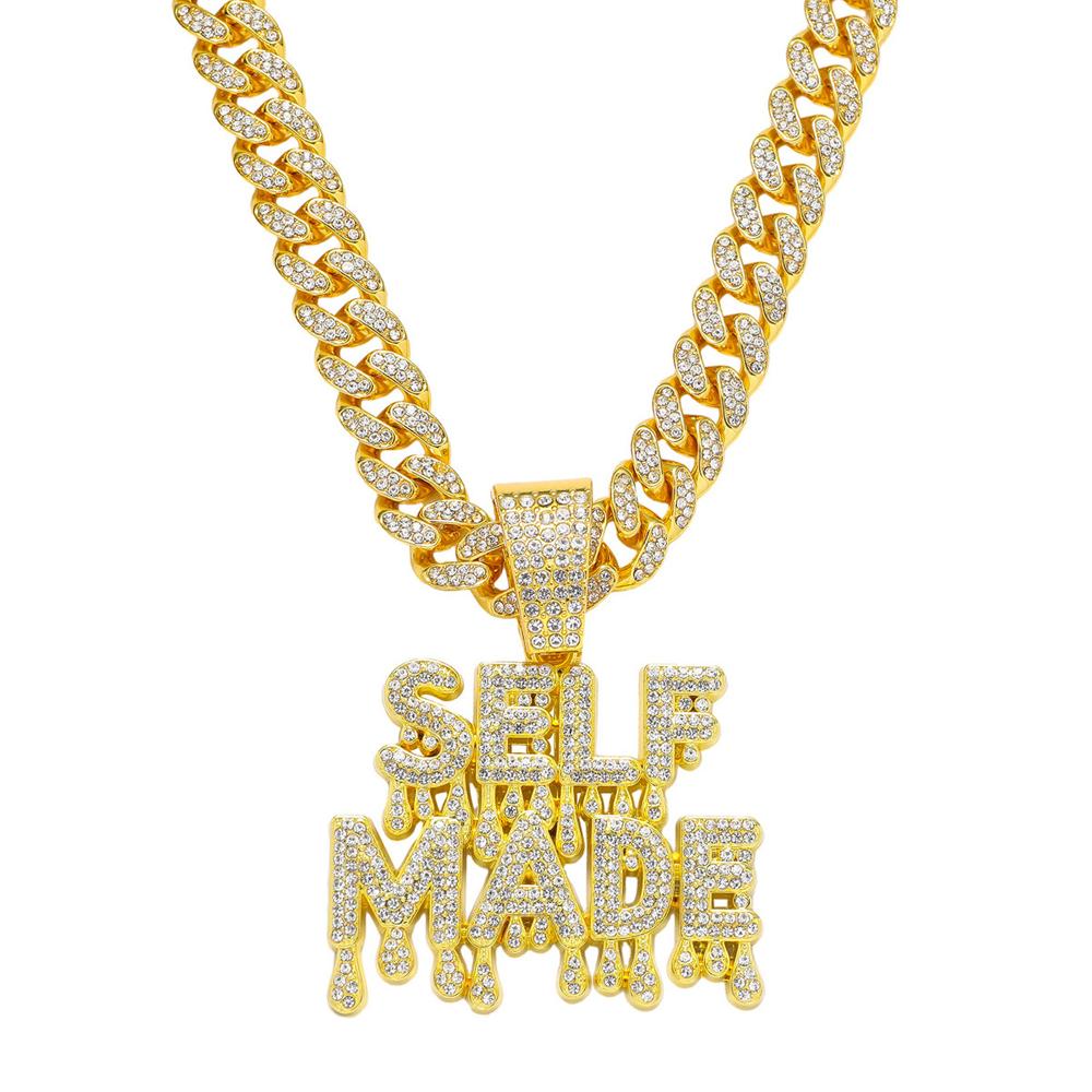 Men's Hip Hop Letter SELF PAID Pendant Necklace With 13mm Cuban Chain HipHop Iced Out Bling Necklaces Fashion Charm Jewelry Gift