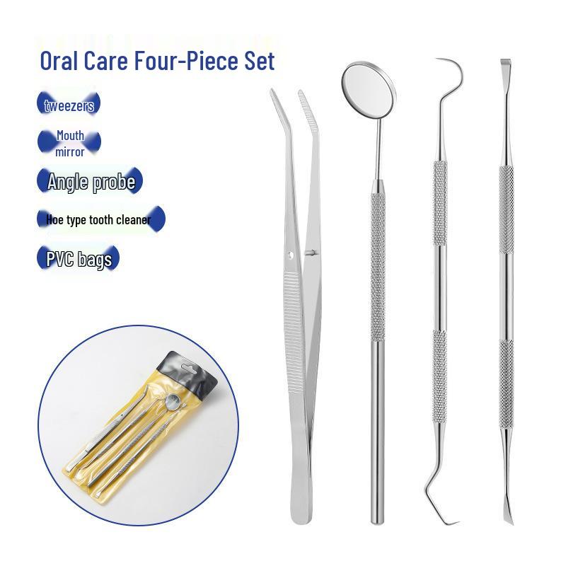 Dental Tool Set: Teeth Cleaner, Tweezers, Mouth Mirror & Probe for Oral Care