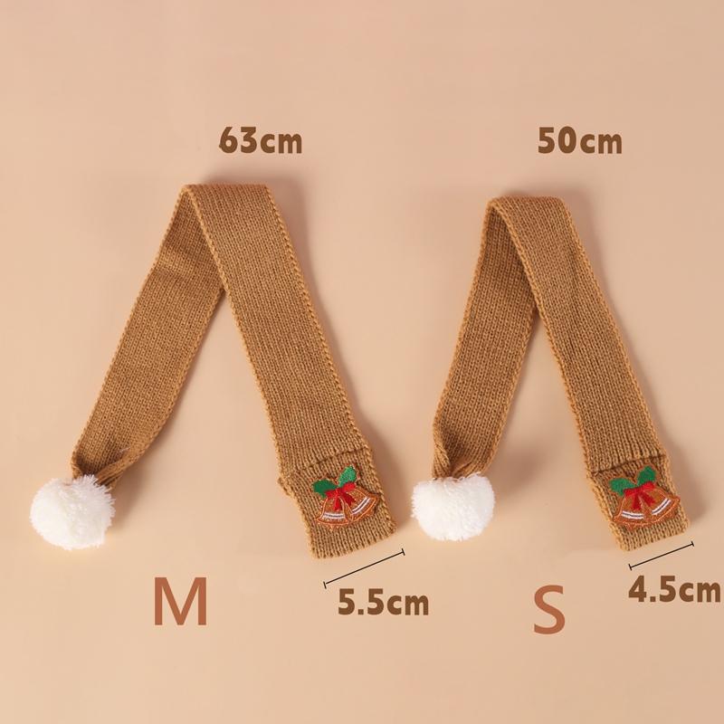 Cat Dog Knitted Scarf Christmas Tree & Bell Embroidery Neck Warmer with Pompom Ball Xmas Party Pet Dress-up Costume Accessories