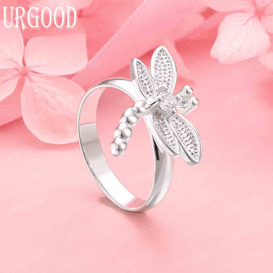 

925 Sterling Silver Fashion Wedding Jewelry AAA Zircon Dragonfly Ring 5#