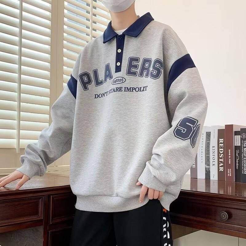 Men's Trendy Autumn Teen Lapel Polo Hoodie for Junior and High School Students
