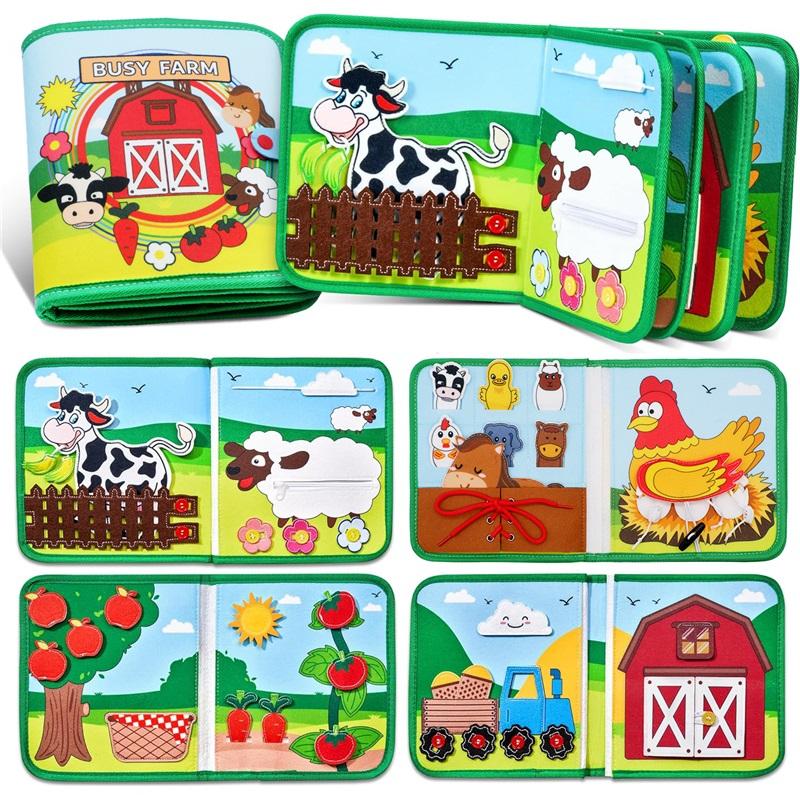Montessori Toys Busy Book for Toddlers Farm Animal Storytelling Busy Board Kids Fine Motor Early Education Toys Travel Gifts