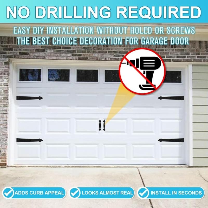 Garage Door Decorative Magnets 4 Hinges 2 Handles Set Reusable Removable Hardware Quick Fixing for Metal Door Decors