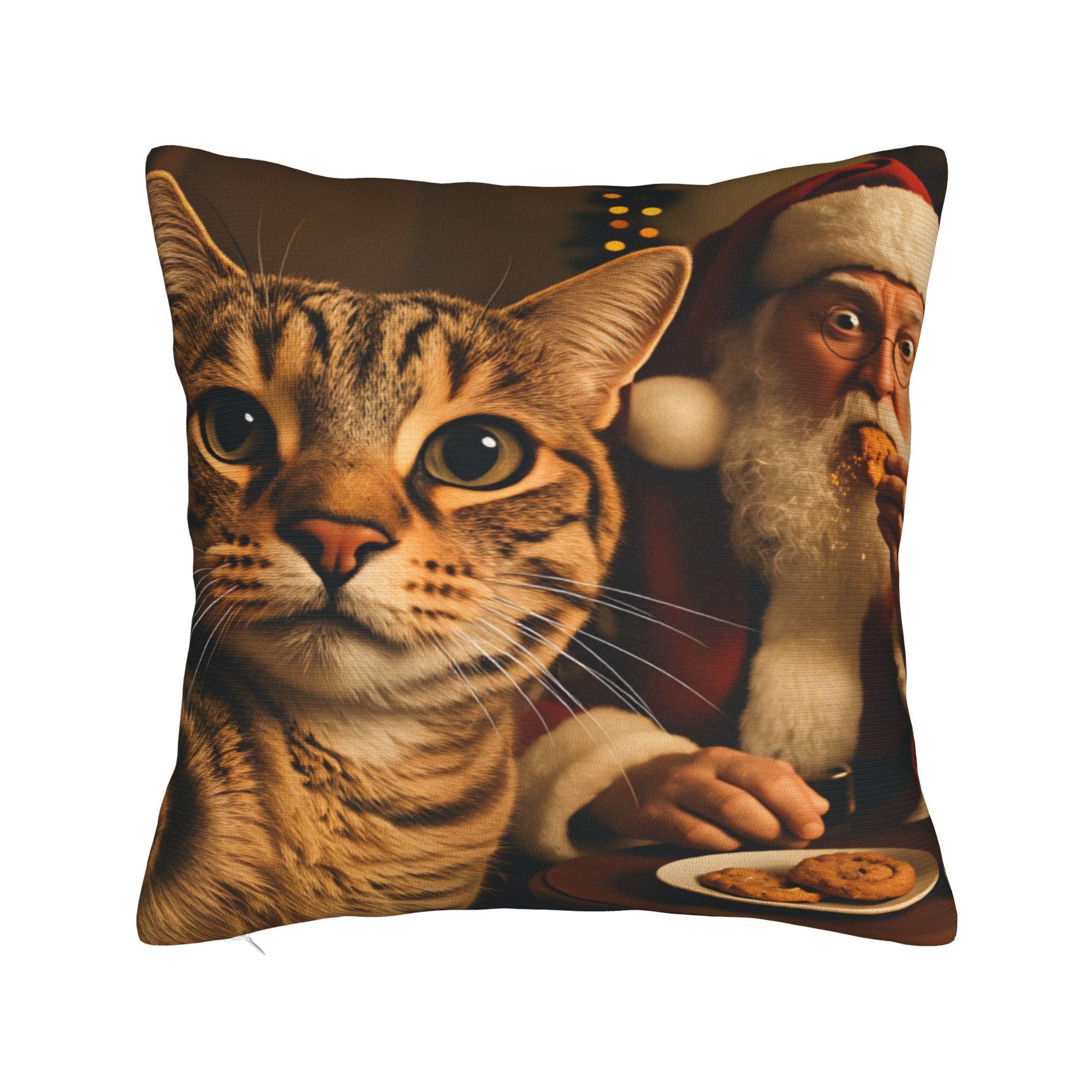 

Cat Selfie with Santa Xmas Pillow Cover Cute Funny Pillow Case For Sofa Bedroom Home Decor Comfy Pillowcases Birthday Present 12x12Inch
