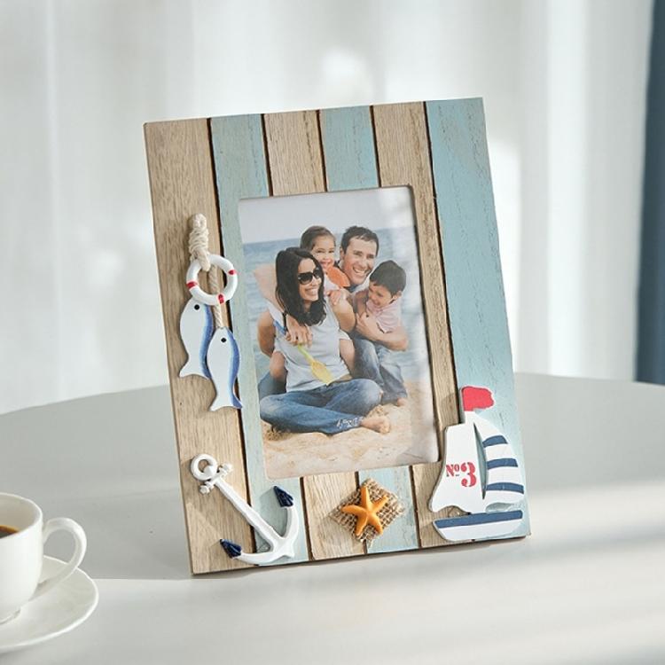 Ramka na zdjęcie na biurko Ramka śródziemnomorska Drewniany stojak na ramkę na zdjęcie Ramka przybrzeżna Dekoracje do domu i kawiarni