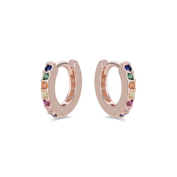 Boucles D'oreilles - Leofcar - Argent 925 - Plaqué Or Rose 18 Carats - Zircone Multicolore - Femme