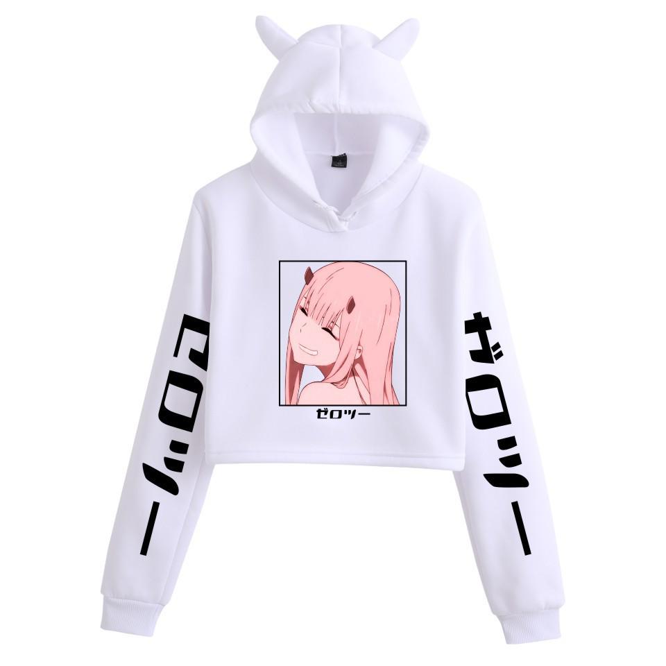 Zero Two Darling in the Franxx Anime Cat Ear Cropped Hoodie