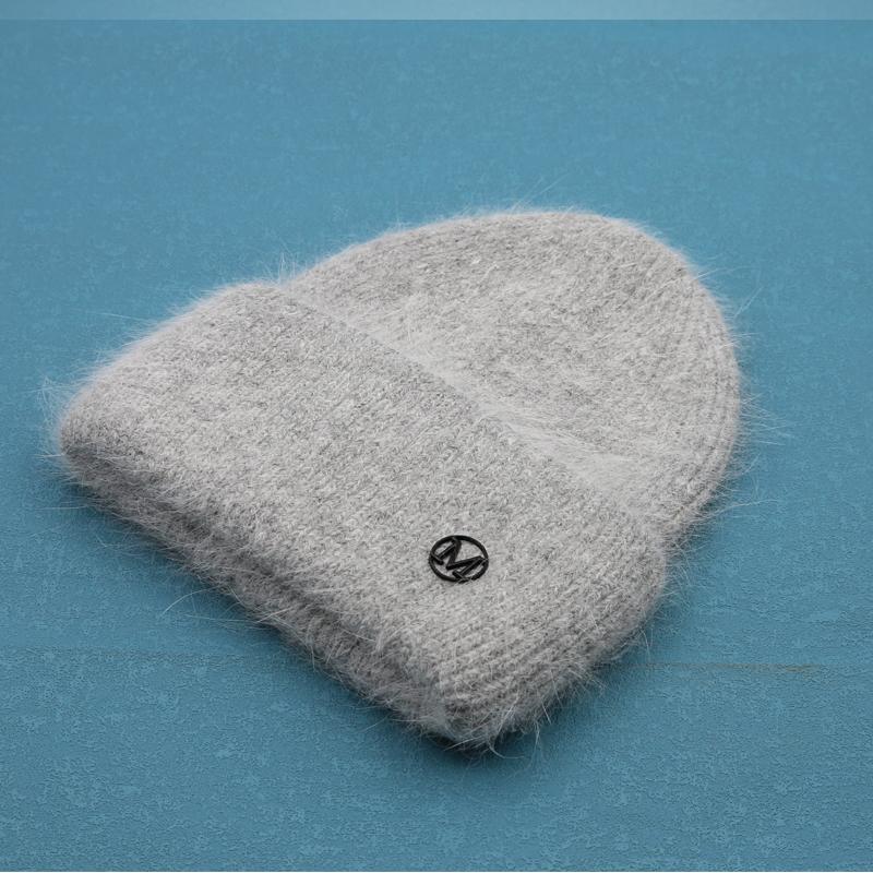 Fashion Angora Soft Cashmere Winter Hat Women Solid Rabbit Fur Beanie Ladies Thick Warm Skullies Knitted Hat