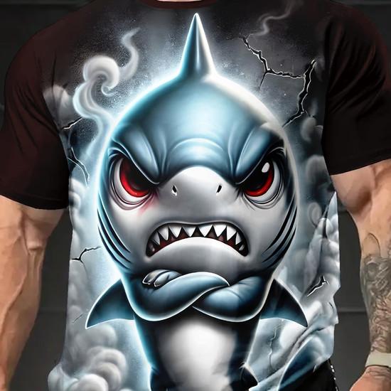Lustiges KI-Hai-Muster T-Shirt für Männer Meeresbewohner 3D-gedruckte T-Shirts Tralalero Tralala Kurzarm Rundhals Oberteile T-Shirts