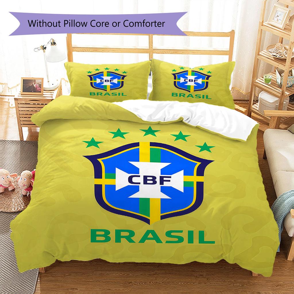 Brazil National Football Team Pattern Bedding,Quilt Set Quilt Cover Pillowcase Home Birthday Gift(1 * duvet cover + 2 * pillowcase, without core)