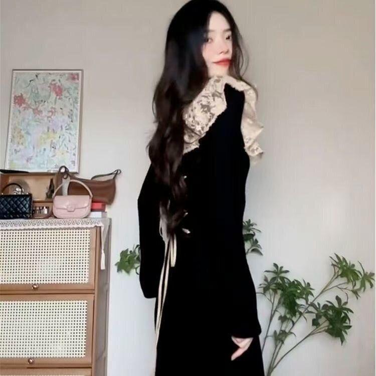 Women's French Hepburn Black Long Sleeve Dress - Autumn/Winter 2025 Trendy Mid-Length Skirt