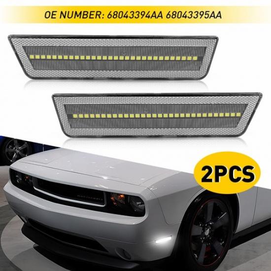 

2X White Clear Front Bumper LED Marker Light for Side Challenger 2008-14 Dodge