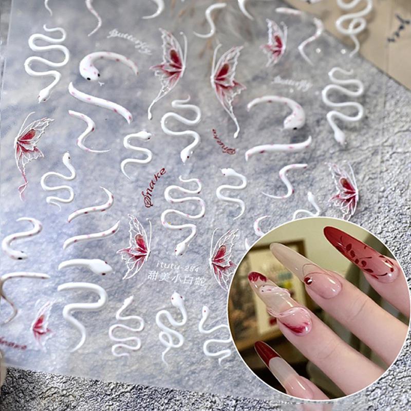 

Rich Little Red Snake Relief Nail Stickers Year Of The Snake Nail Art Decoration Diy Manicure Decals as the picture