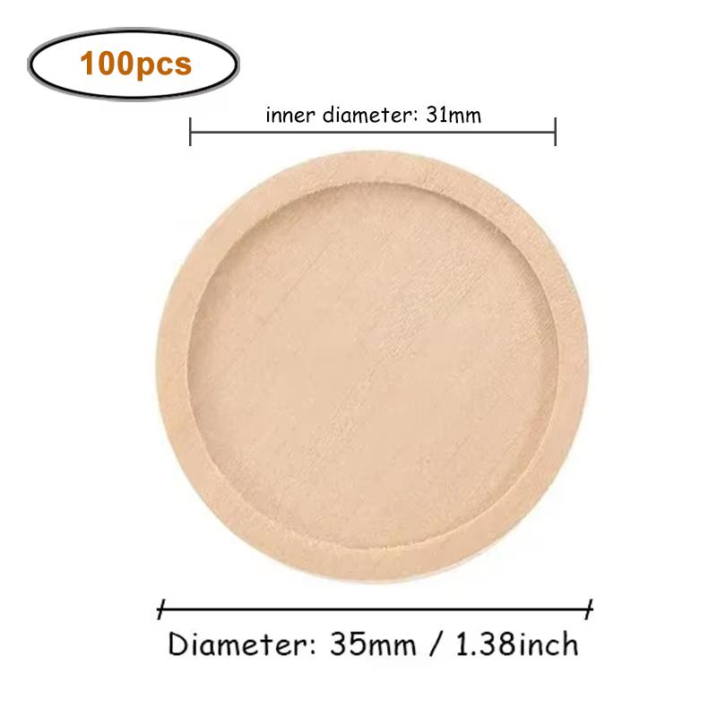 100pcs/lot 25-40mm Round Wood Pendant Trays Circle Wood Panels for Painting Round Canvas Boards, Unfinished Wooden Trays