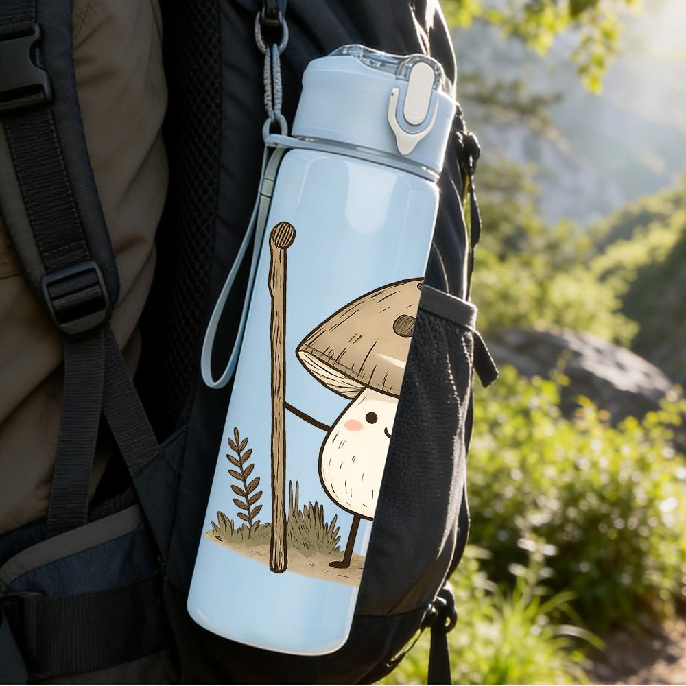 1PC Mushroom Stick Ghost Cartoon 750ml Color Plastic Sports Water Bottle Leakproof Flip Straw Lid Suitable for Sports Office Home Use