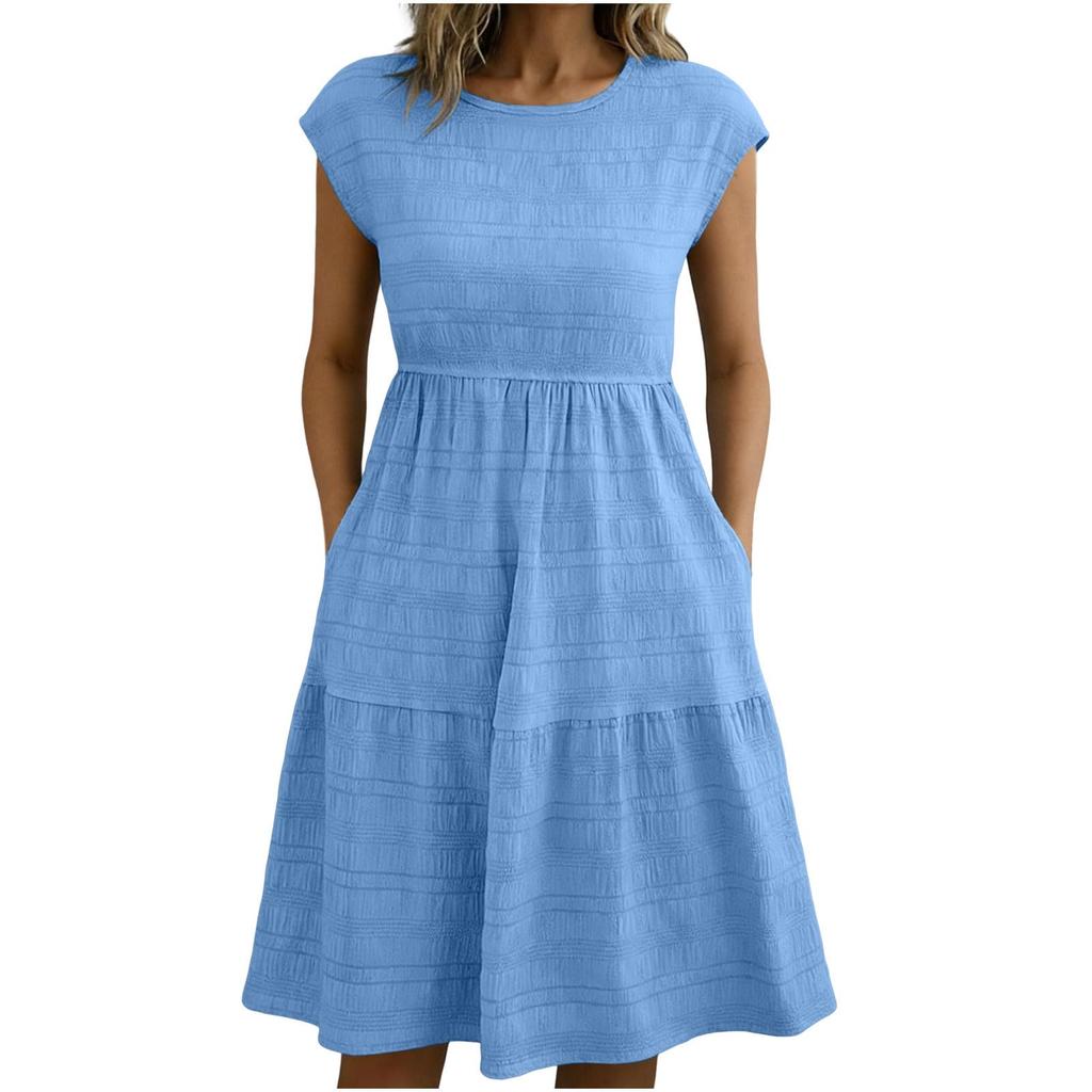 Women Short Sleeve Dress With Pockets Lightweight Casual Dresses