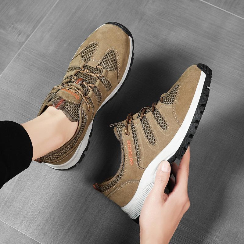 Fashion Men Outdoor Hiking Thick Soled Non Slip Sports Comfortable Hiking Mesh Breathable Casual Shoes Large Size Zapatillas De Deporte