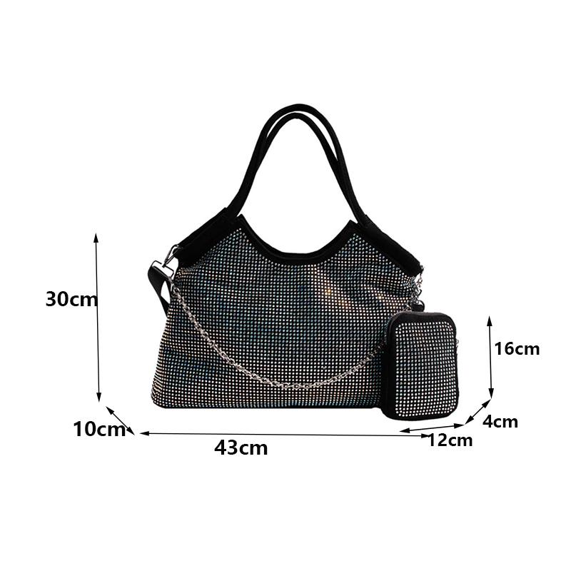 Yogodlns New Shiny Rhinestone Women's Large Capacity Shopping Totes Fashion Dinner Underarm Shoulder Bag Commuter Handbag