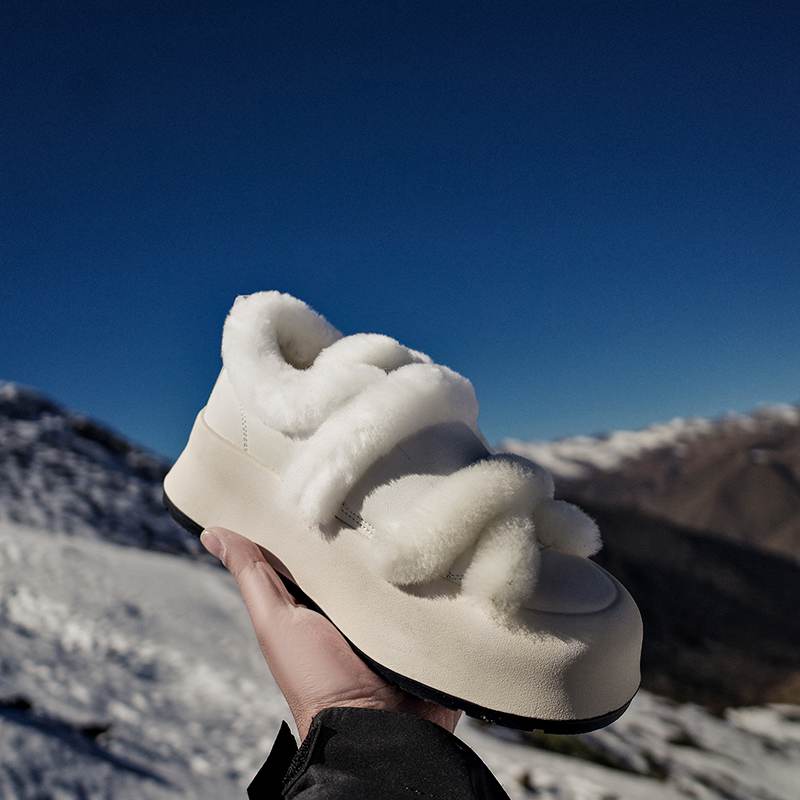Cow Split Leather Keep Warm Winter White Sneakers Platform Women Artificial Wool Casual Shoes