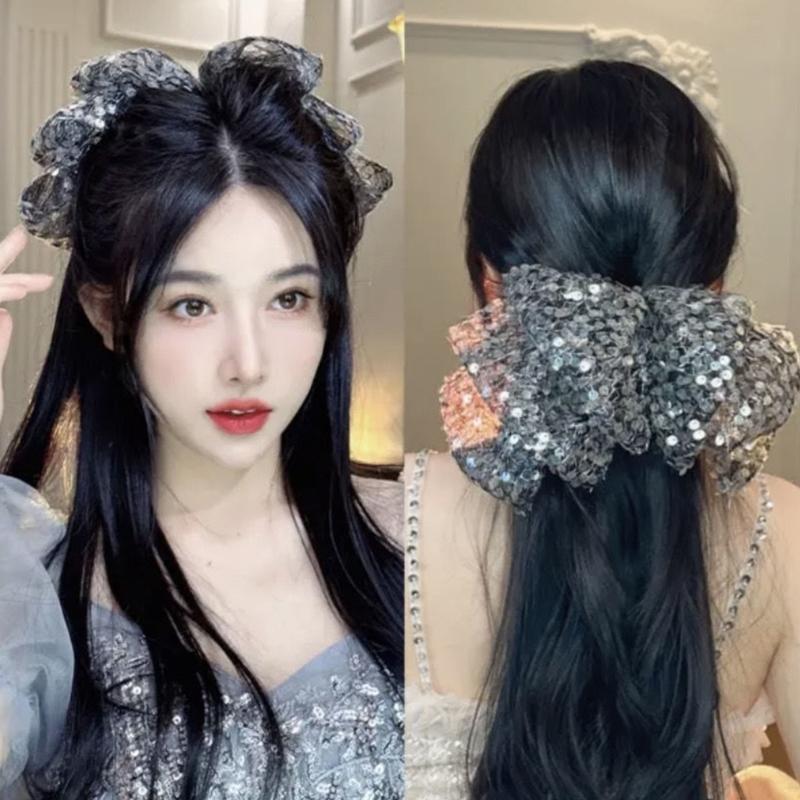 Cute Style Sequins Bowknot Shape Hair Claw Summer Hair Accessories for Women High Ponytail Party Anti-Slip Hairpins