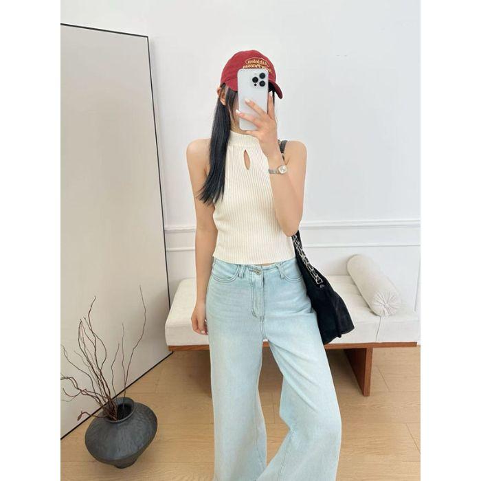 Sexy Halter Top with A Halter Top Sleeveless Knitted Knitted Top for Women Summer