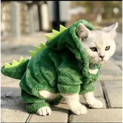 Pet Dinosaur Hooded Jacket - Winter Warm Cat & Dog Costume Fun Role-Play Outfit Cozy Hooded Sweater for Small Dogs