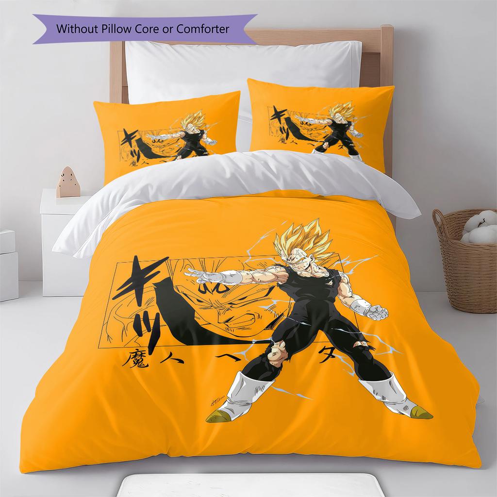 Ropa de cama con patrón de Vegito, Juego de colcha, Funda de colcha, Funda de almohada, Regalo de cumpleaños para el hogar (1 * funda nórdica + 2 * fundas de almohada, sin núcleo)