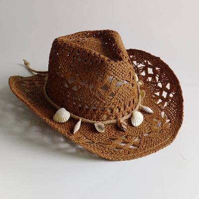 Zomerstrand Boheemse Strooien Hoed Houten Kralen Uitgesneden Zonnehoed Schelp Dames Heren Westerse Cowboy Hoeden chapeau cowboy