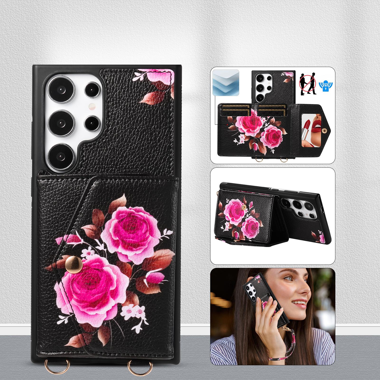 

Многофункциональный чехол для мобильного телефона с цветочным узором и функцией держателя для карт, подходит для Samsung S24 S24+S24Ultra S25 S25+ S25Ultra S25 Ultra