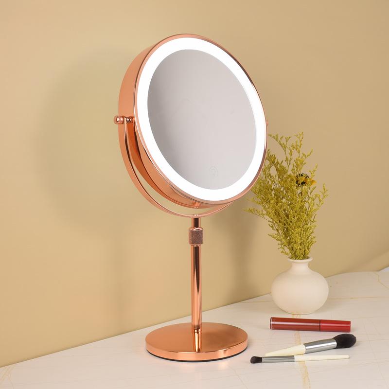 8" Double-Sided LED Lighted Makeup Mirror with Adjustable Height and Magnification