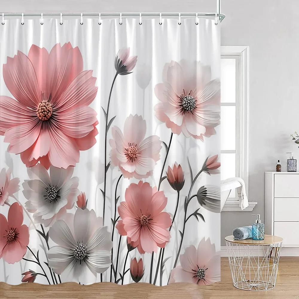 Watercolor Floral Pattern Bath Flowers Butterfly Greening Plants Natural Home Decoration Bathroom Shower Curtain