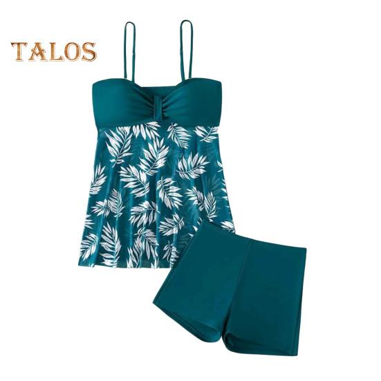 Conjunto de 2 piezas de tankini con tirantes ajustables, relleno, aros, bandeau, calzoncillos tipo bóxer, diseño de empalme de malla, ropa de baño para playa