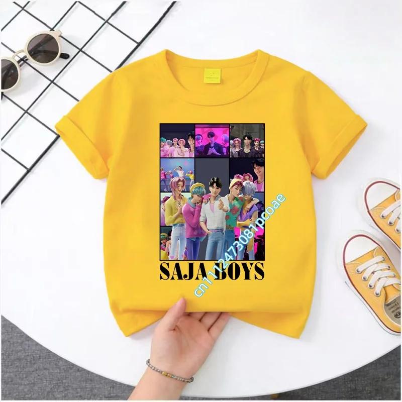 2026 New K-POP Saja Boys Print Short-Sleeved Spring Family Clothing for Boys and Girls Cute Polyester T-shirt for Boys and Girls