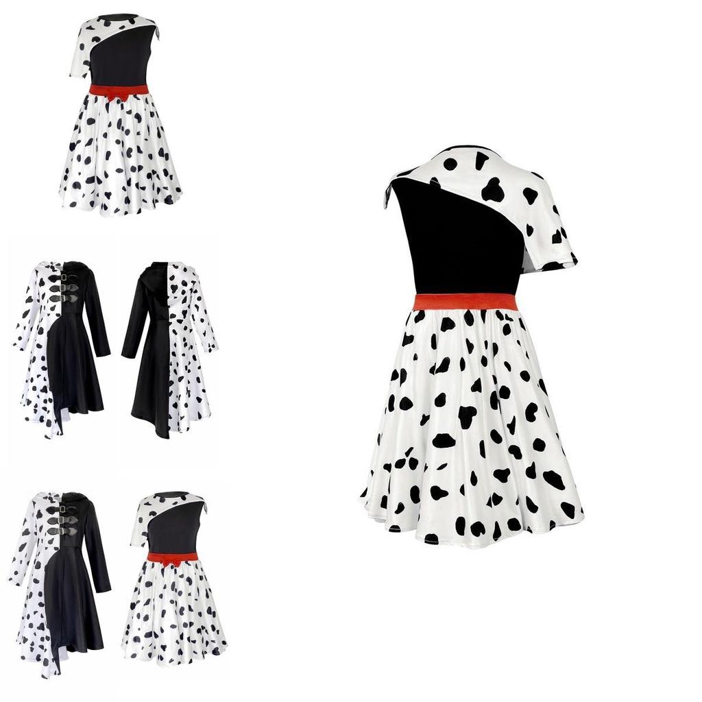 Bezauberndes Kinder Cruella De Vil Gepunktetes Cosplay Kostüm Kleid Für Theatralische Aufführung