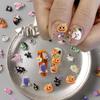 50/100Pcs Kawaii Halloween Nail Charms Cartoon Pumpkin Ghost Cat Mixed Sized Resin Ornaments Cute Spider Web Bat Nail Decor