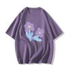 T-shirt manches courtes femme, estival et décontracté, surdimensionné, en pur coton, harajuku, imprimé de fleurs violettes, couple y2k, streetwear