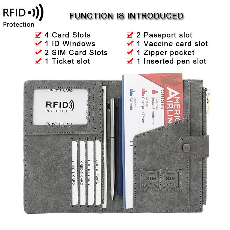 Multifunctional RFID Anti-theft Passport Holder with Zipper and Buckle