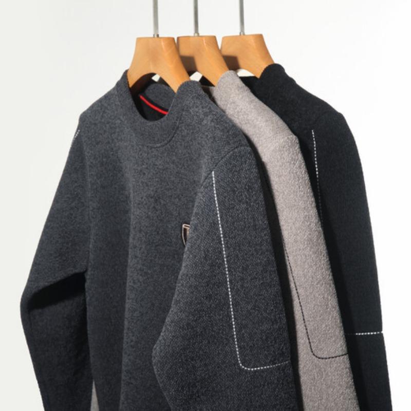 Zimní nový svetr pánský svetr s kulatým výstřihem a sametem zateplená jehla tkaný svetr pánský spodní kabát top oblečení