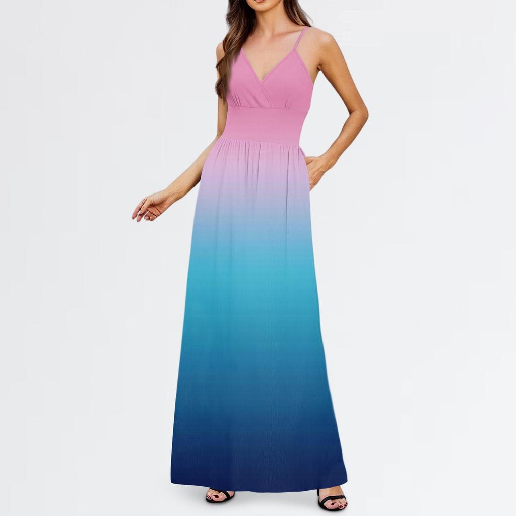 Women's Casual Knitted Cotton Gradient Print Suspender Dress