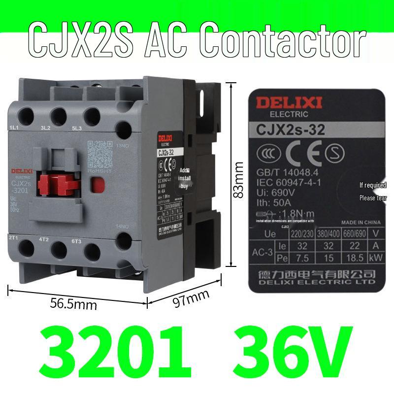 DELIXI CJX2S-3210/3201/3211 AC Contactor (220V/380V/110V/24V/36V)