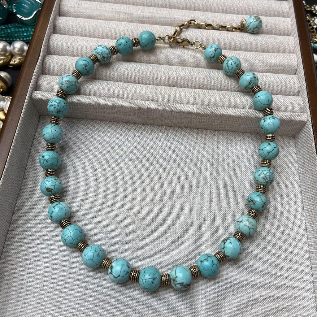 High-End Retro 12M Turquoise Necklace, Fashionable And Simple Design, Neck Chain, Niche Jewelry, Collarbone Chain For Women