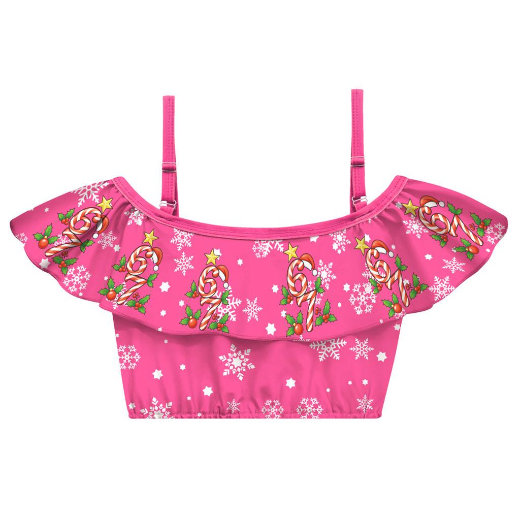 20757 Kids Girls Steal a Brainrot 67 Print Swimsuit Swimwear Top Skirt Sets