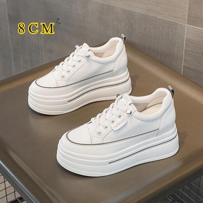 Frühling und Sommer Keilabsatz 8cm Dicke Sohle Innen Erhöhung Schnürung Casual Sneakers Damen Einzelschuhe