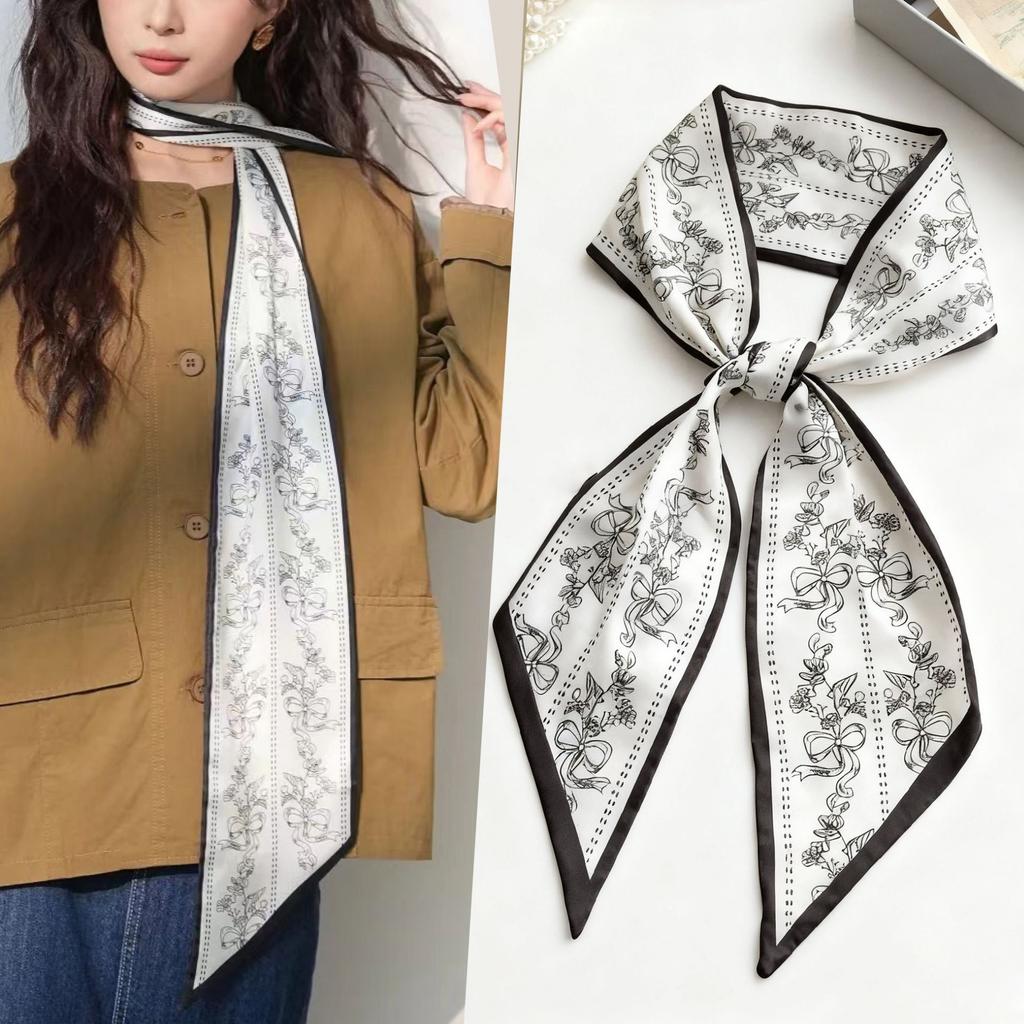 Korean Version of Rabbit Long Silk Scarf Streamer Women's Spring and Autumn New Scarf Double-layer Double-sided Decorative Scarf Handle Tied Bag