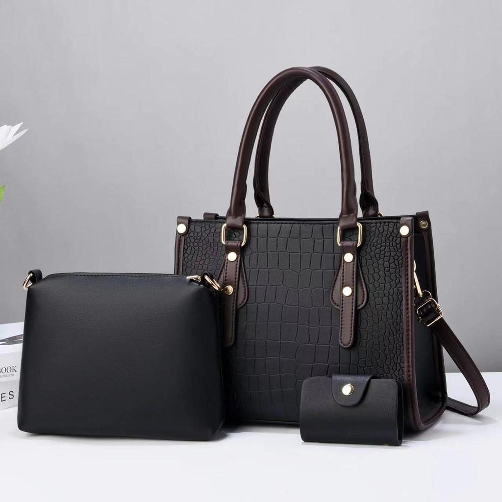 Pu Leather Handbag With Contrast Color Stone Pattern And Multiple Pockets For Daily Use