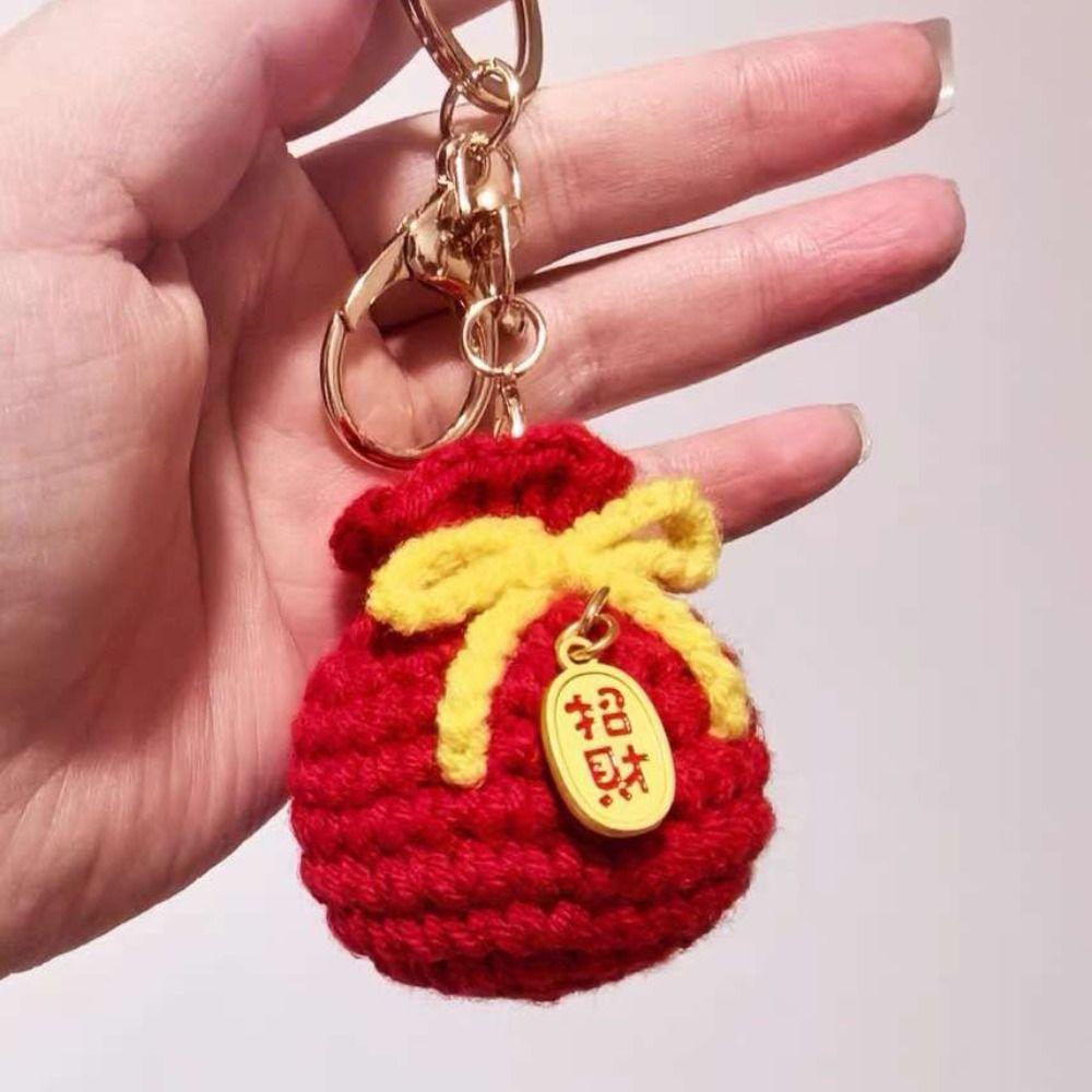 Car Keyring Lucky Keychain Cartoon Knit Doll Pendant Cute Fu Bag Keychain  New Year Gift