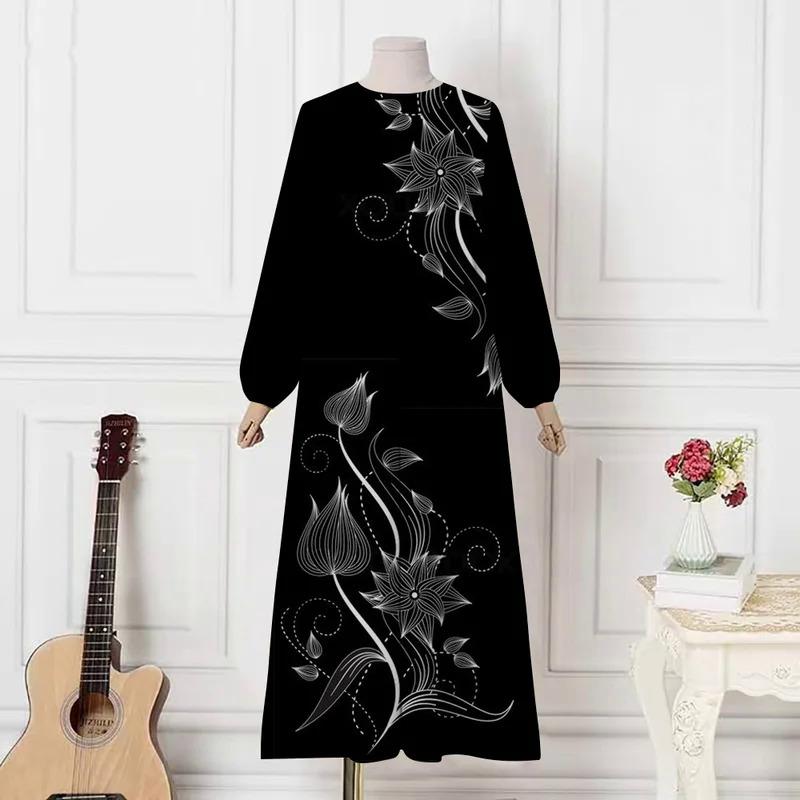 

Мусульманская исламская длинная юбка, абайя, круглый вырез, элегантный принт, мусульманский головной платок, винтажное мусульманское платье, повседневное вечернее платье, женское XL золотой